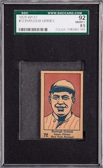 1928 W513 Strip Cards #72 Burleigh Grimes - SGC 92 NM/MT+ 8.5